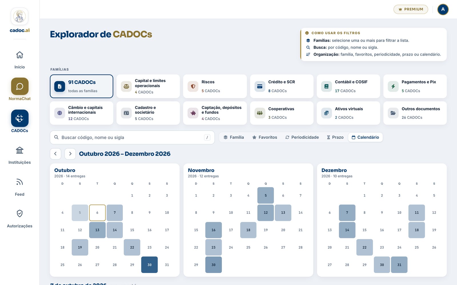 Calendário de entregas dos CADOCs