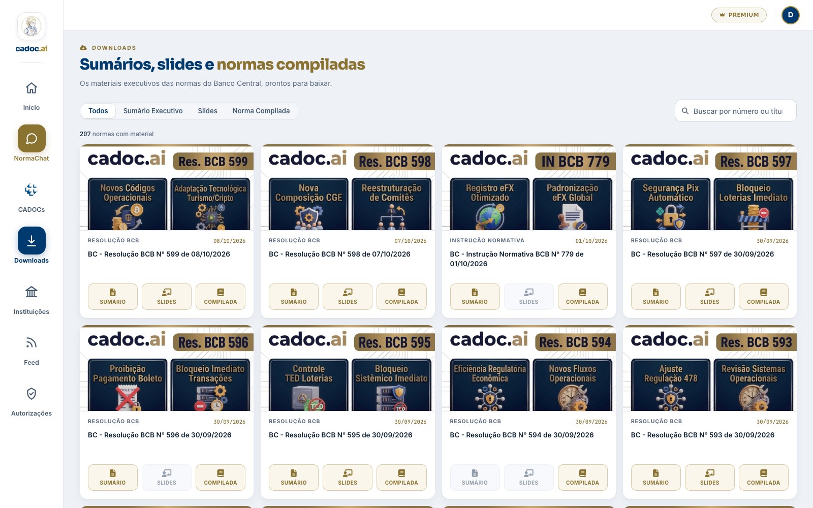 Seção Downloads do Norma App: sumários, slides e normas compiladas de cada norma